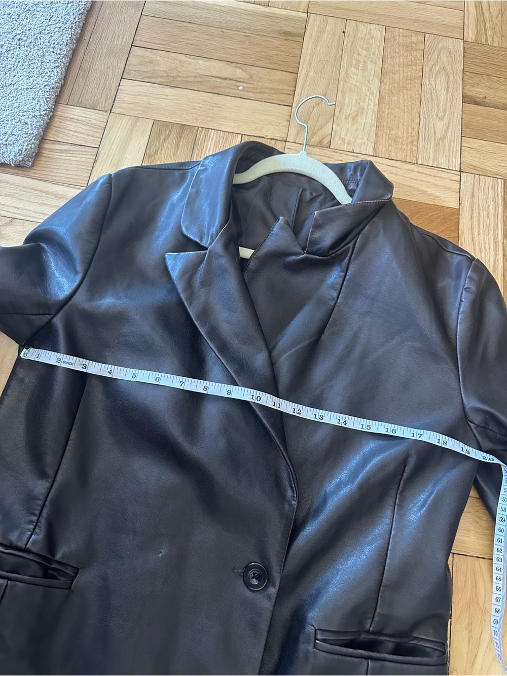 Women’s Black Faux Leather Blazer Jacket - Classic Tailored Coat - Picture 5 of 5